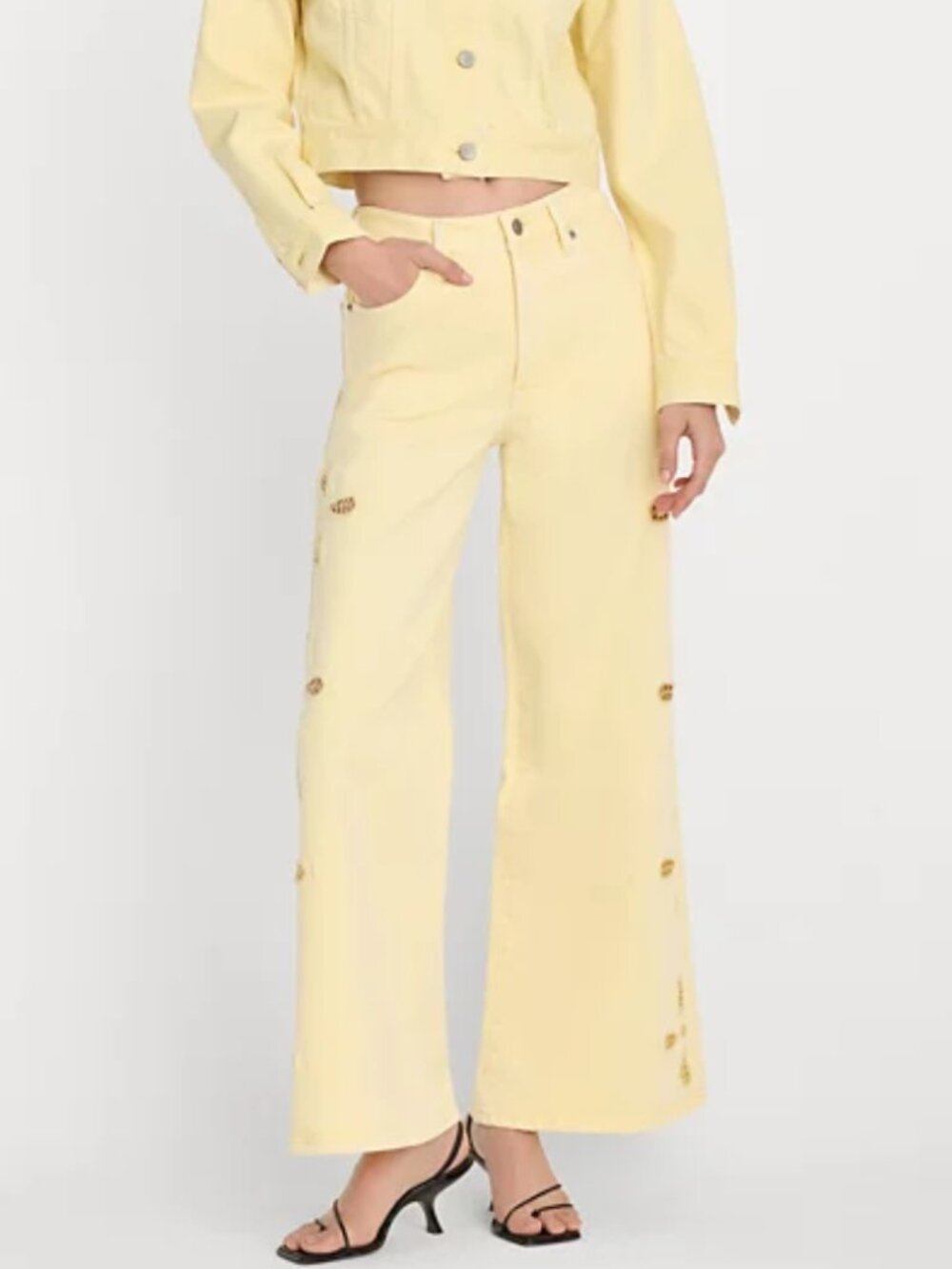 Good American Women's Wide-Leg Jeans Yellow High Waist Lyocell Size 0/25 NWT